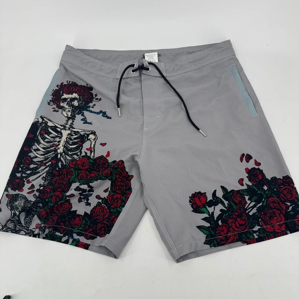 Section 119 Grateful Dead Bertha Skeleton Rose Board Shorts Grey Mens 36 Waist